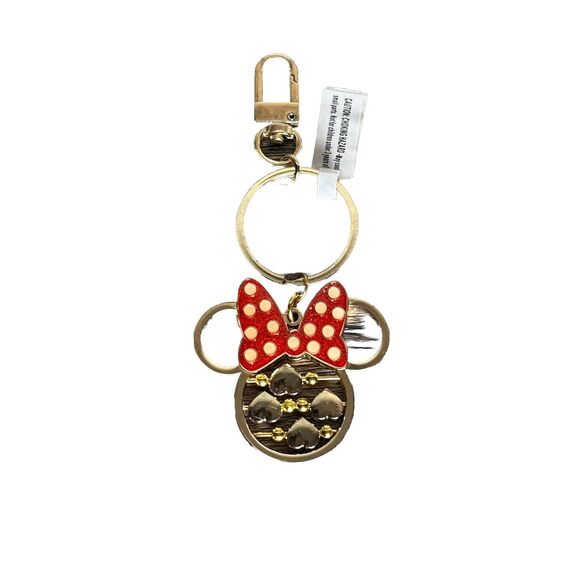 Disney Other - Disney Parks‎ Minnie Mouse Keychain Red Ribbon Polka Dot Gold Keyring Hearts NWT